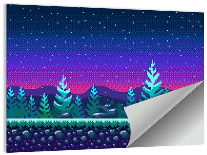 Starlit Pixel Forest Wall Art as a poster print