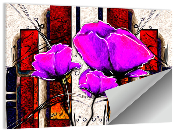 Purple Poppies Illustration Wall Art as a poster print