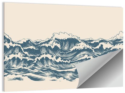 Ink Style Sea Waves Sketch Wall Art