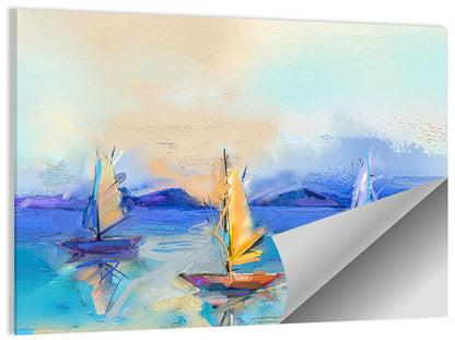 Three Sailboats at Sunset Wall Art
