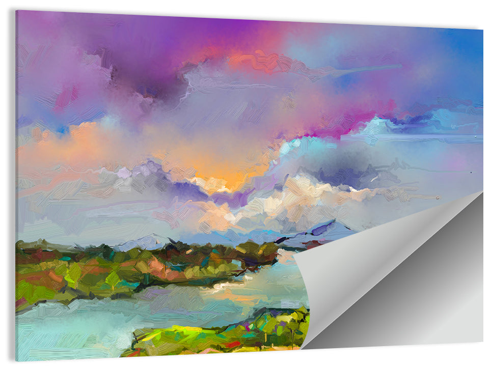 Sunset River and Meadow Abstraction Wall Art