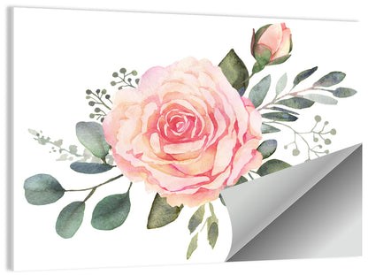 Pink Rose and Eucalyptus Bouquet Wall Art