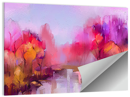 Autumn Forest Reflection Oil Painting Wall Art