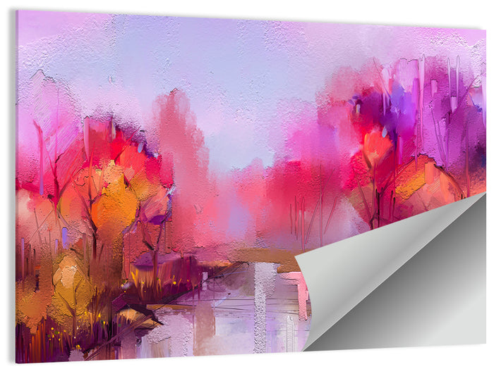 Autumn Forest Reflection Oil Painting Wall Art as a poster print