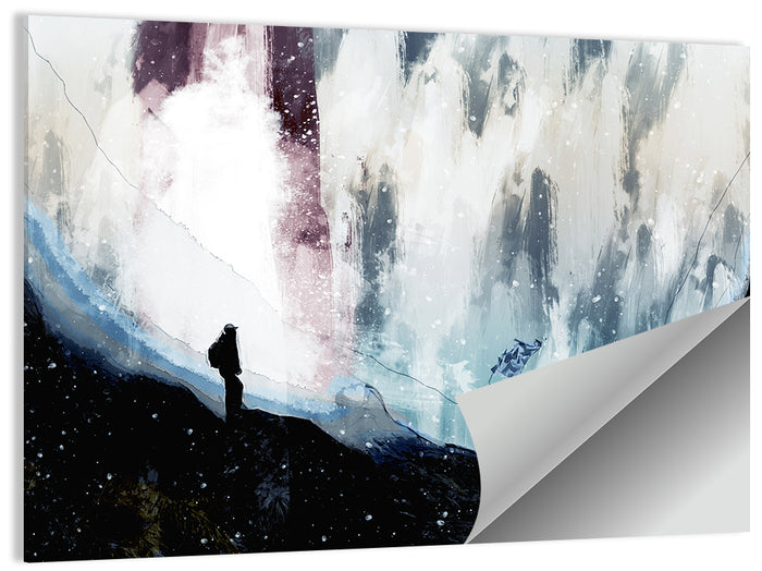 Silhouette on Cliff Over Waterfall Wall Art as a poster print