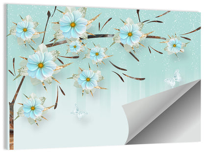 Ethereal Blue Floral Branch Wall Art