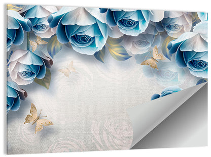 Blue Rose Border with Gold Butterflies Wall Art