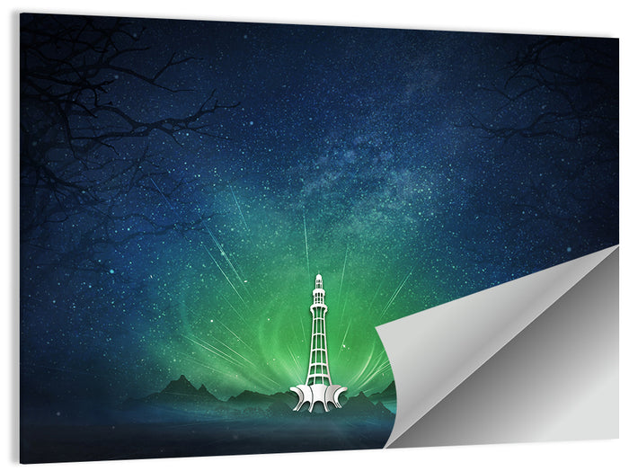 Minar-e-pakistan Aurora Night Wall Art as a poster print