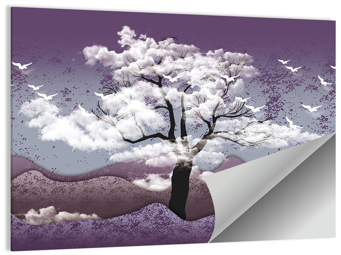 Ethereal Purple Tree Landscape Wall Art as a poster print