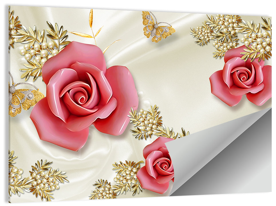 Golden Pearl Floral Illustration Wall Art