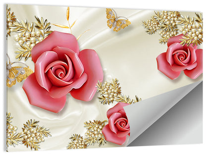 Golden Pearl Floral Illustration Wall Art