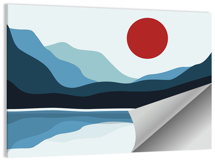 Layered Mountain Lake Illustration Wall Art as a poster print