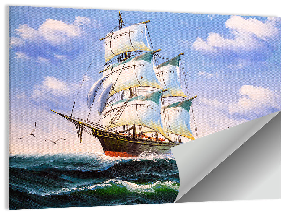 Sailing Ship with White Sails Wall Art