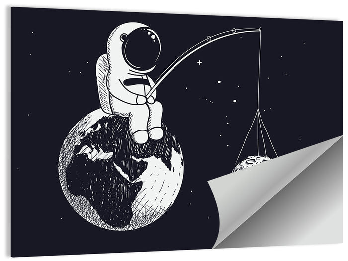 Little Astronaut Fishing the Moon Wall Art as a poster print