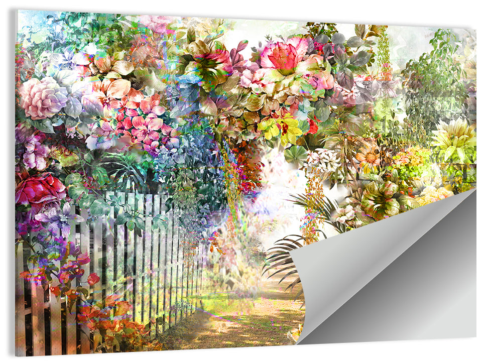 Spring Garden with White Picket Fence Wall Art