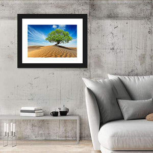 Lonely Green Tree In Desert Dunes Wall Art