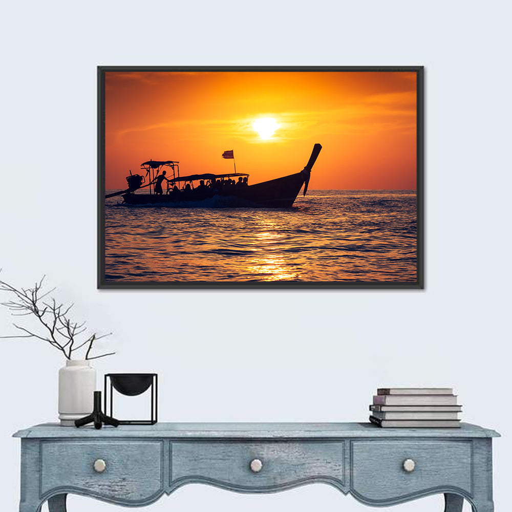 Longtail Boat at Sunset Wall Art