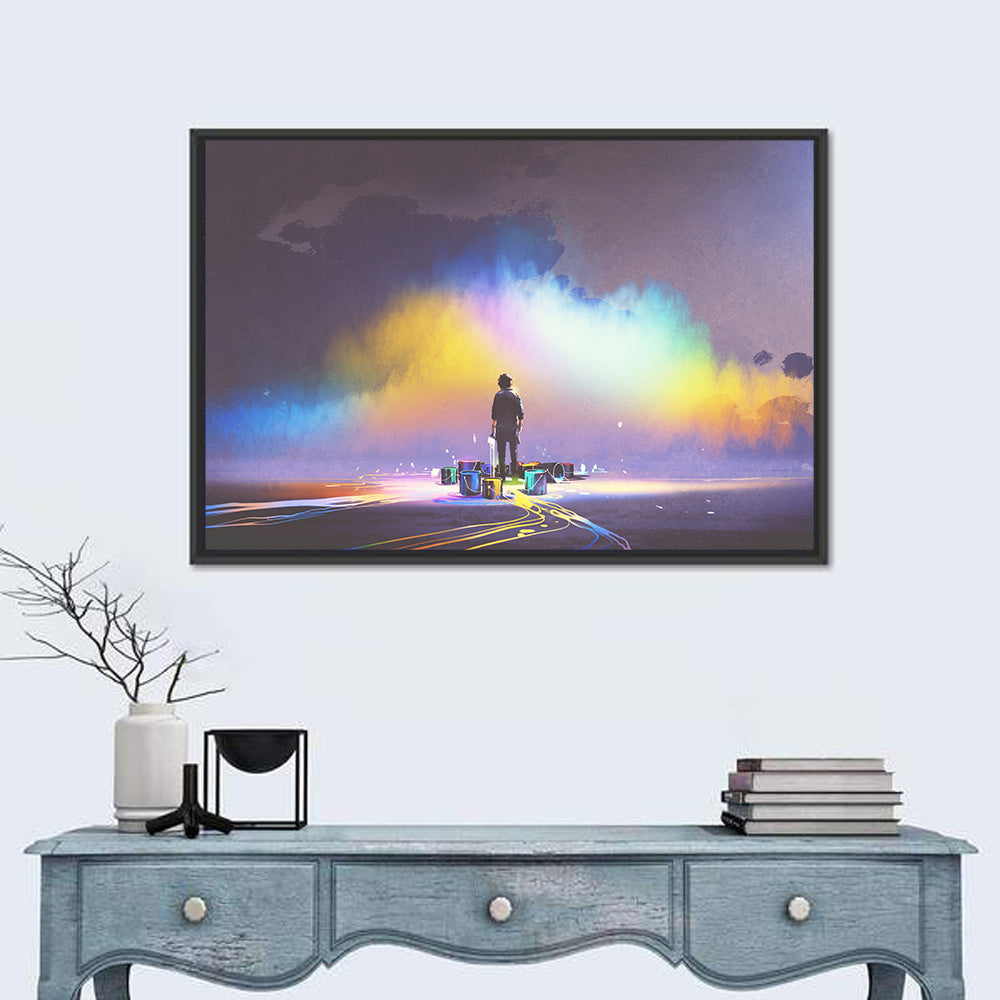Silhouette with Paint Buckets and Rainbow Light Wall Art