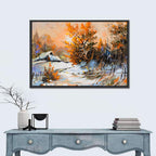 Snowy Cottage at Golden Hour Wall Art