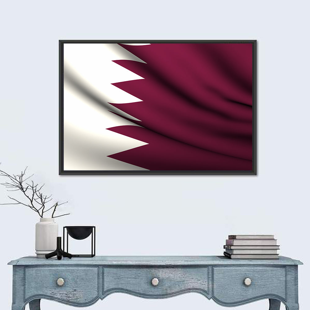 Waving Qatar Flag Wall Art in a room, landscape