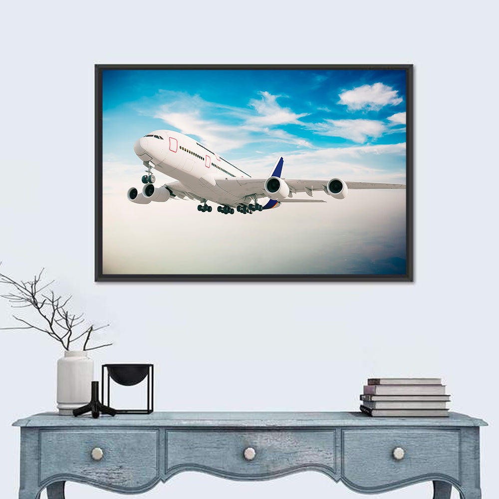 Four-engine Airliner in Flight Wall Art in a room, landscape