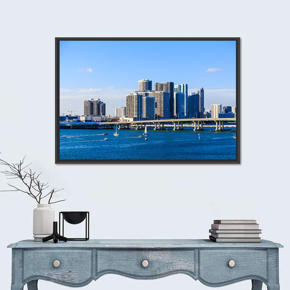 Miami Skyline Wall Art in a room, landscape