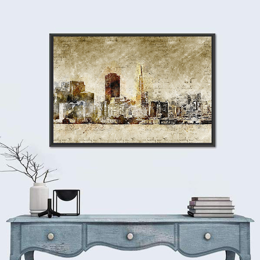 San Francisco Parchment Skyline Wall Art in a room, landscape