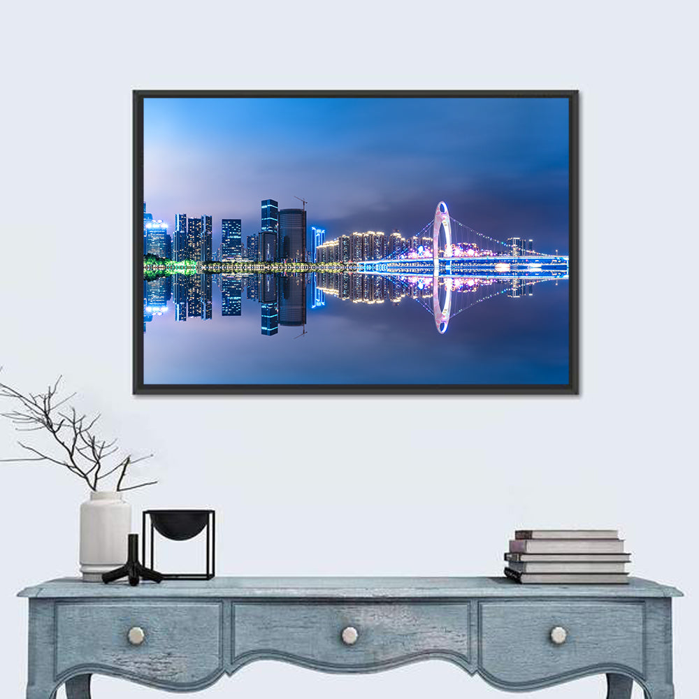Guangzhou Skyline at Liede Bridge Wall Art in a room, landscape