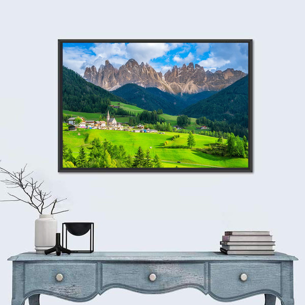 Santa Maddalena Village, Dolomites Wall Art in a room, landscape