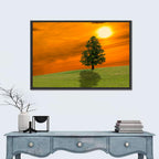 Lonely Tree on Green Hill at Sunset Wall Art