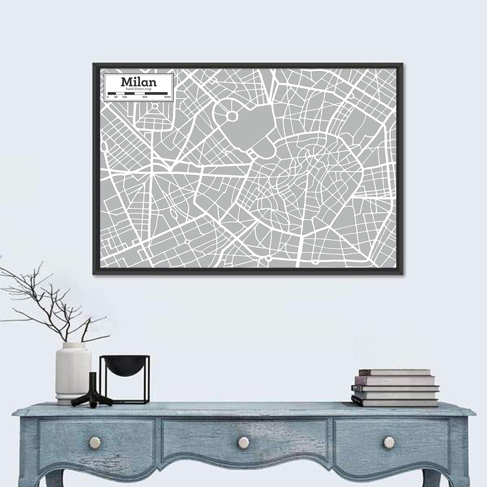 Milan City Map Wall Art in a room, landscape