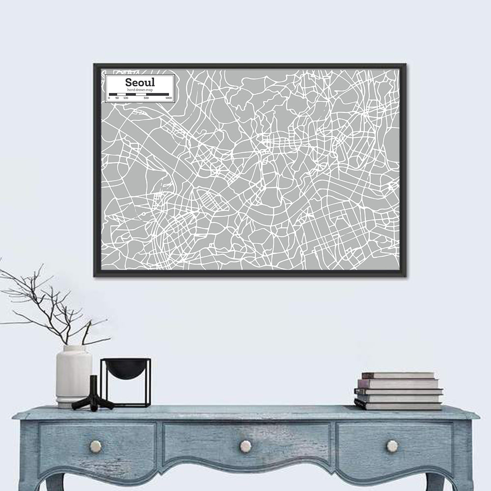 Seoul Street Map Wall Art in a room, landscape