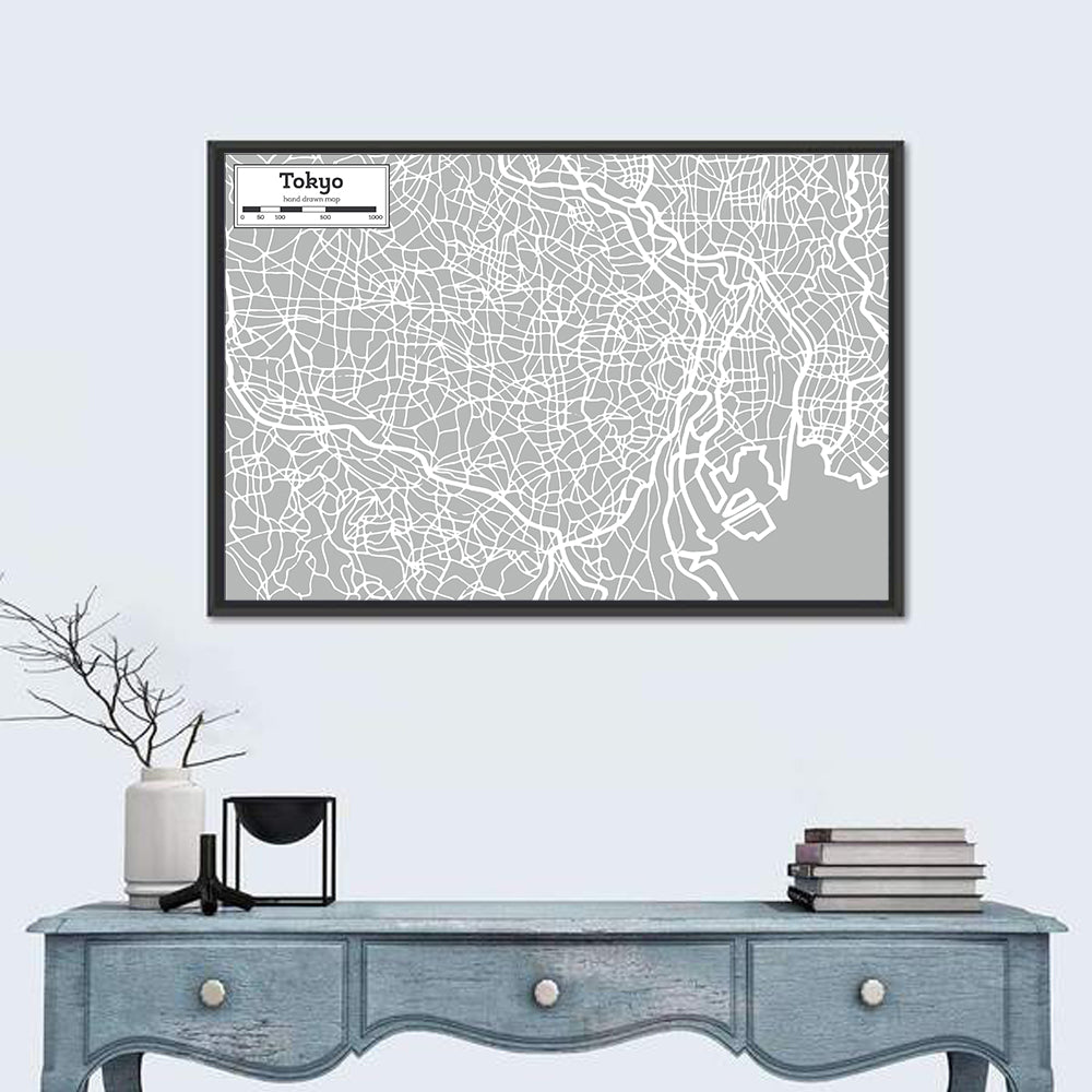 Tokyo Street Grid Map Wall Art