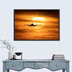 Airplane Silhouette at Golden Sunset Wall Art