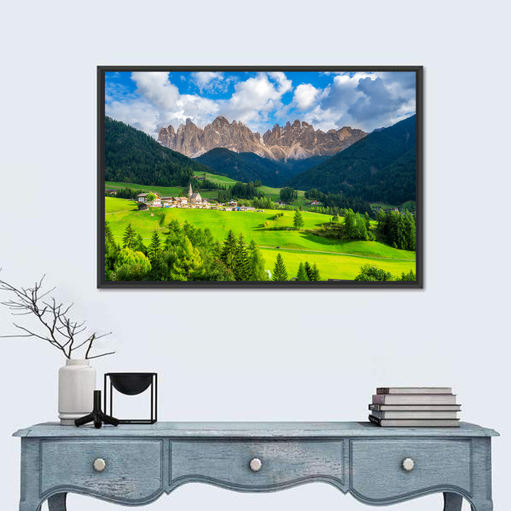 Santa Maddalena Village, Odle Peaks Wall Art in a room, landscape
