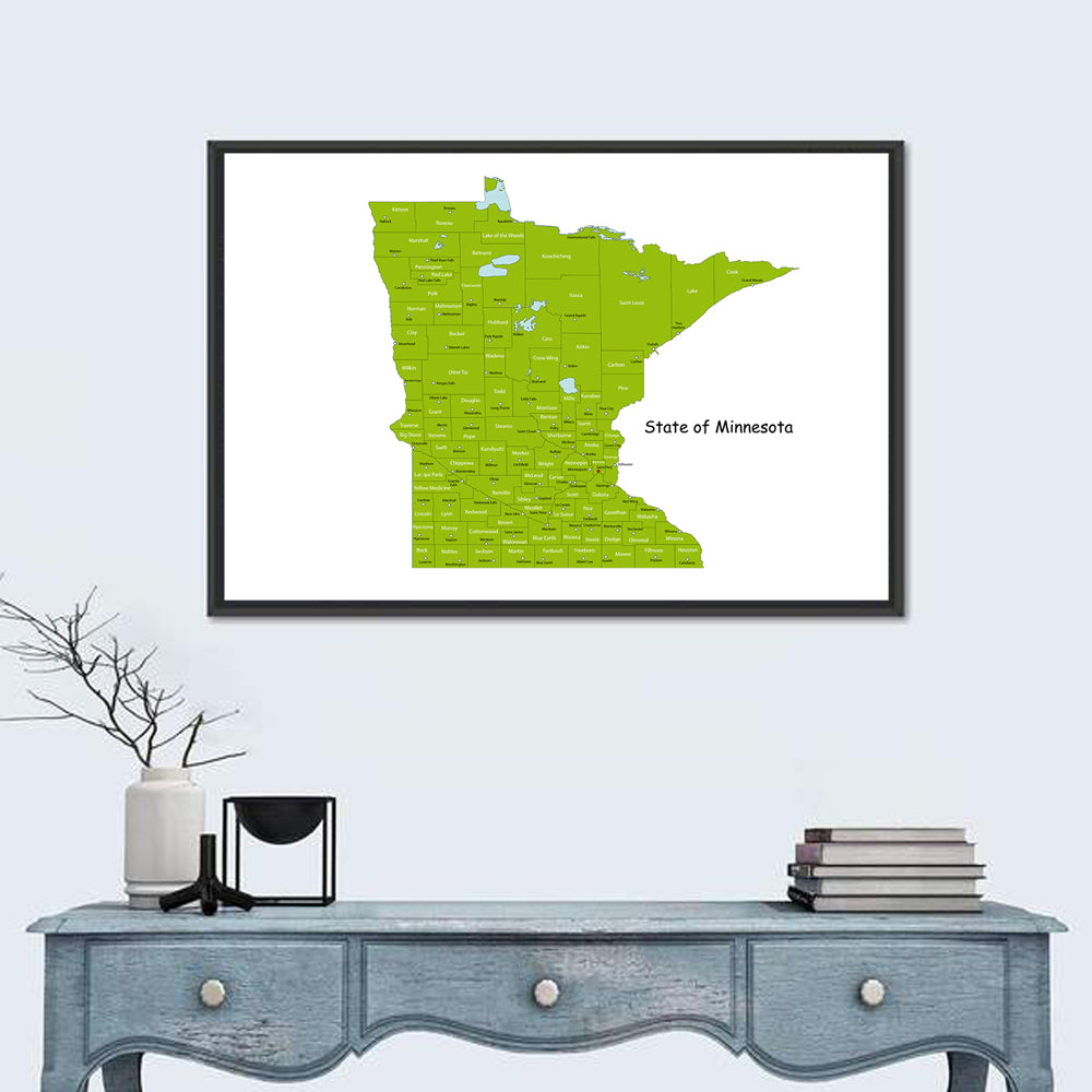 Green Minnesota County Map Wall Art