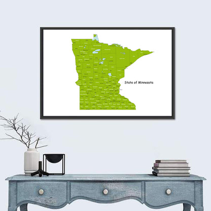 Green Minnesota County Map Wall Art