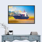 Container Ship at Golden Sunset Wall Art