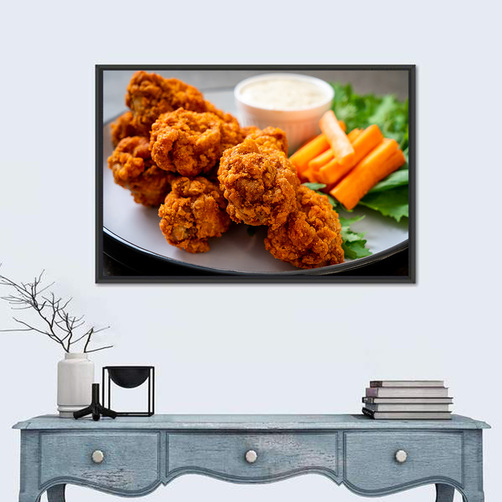 Crispy Spicy Chicken Wings with Carrot Sticks Wall Art