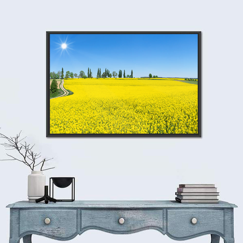 Winding Path Through Rapeseed Field Wall Art in a room, landscape