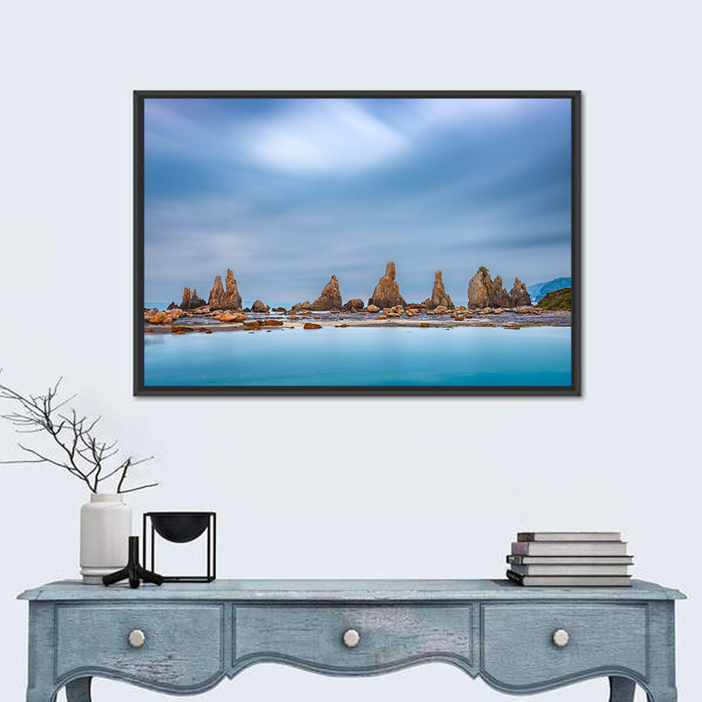 Hashigui Iwa Sea Stacks, Japan Wall Art in a room, landscape