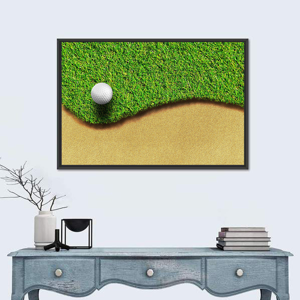 Golf Ball on Bunker Edge Wall Art in a room, landscape