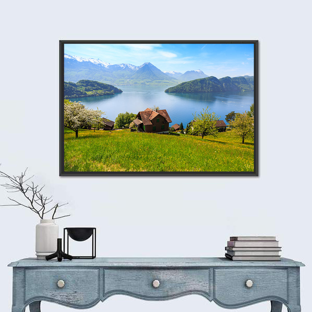 Lake Luzern Meadow View Wall Art in a room, landscape