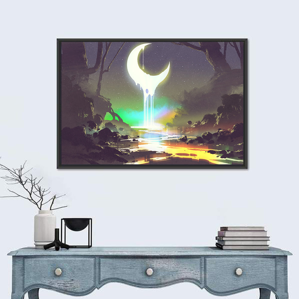 Dripping Moon Over Misty Forest Wall Art