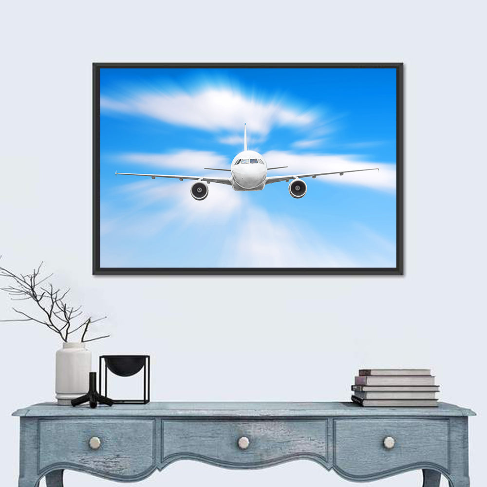 Front View Airliner with Motion Blur Wall Art in a room, landscape