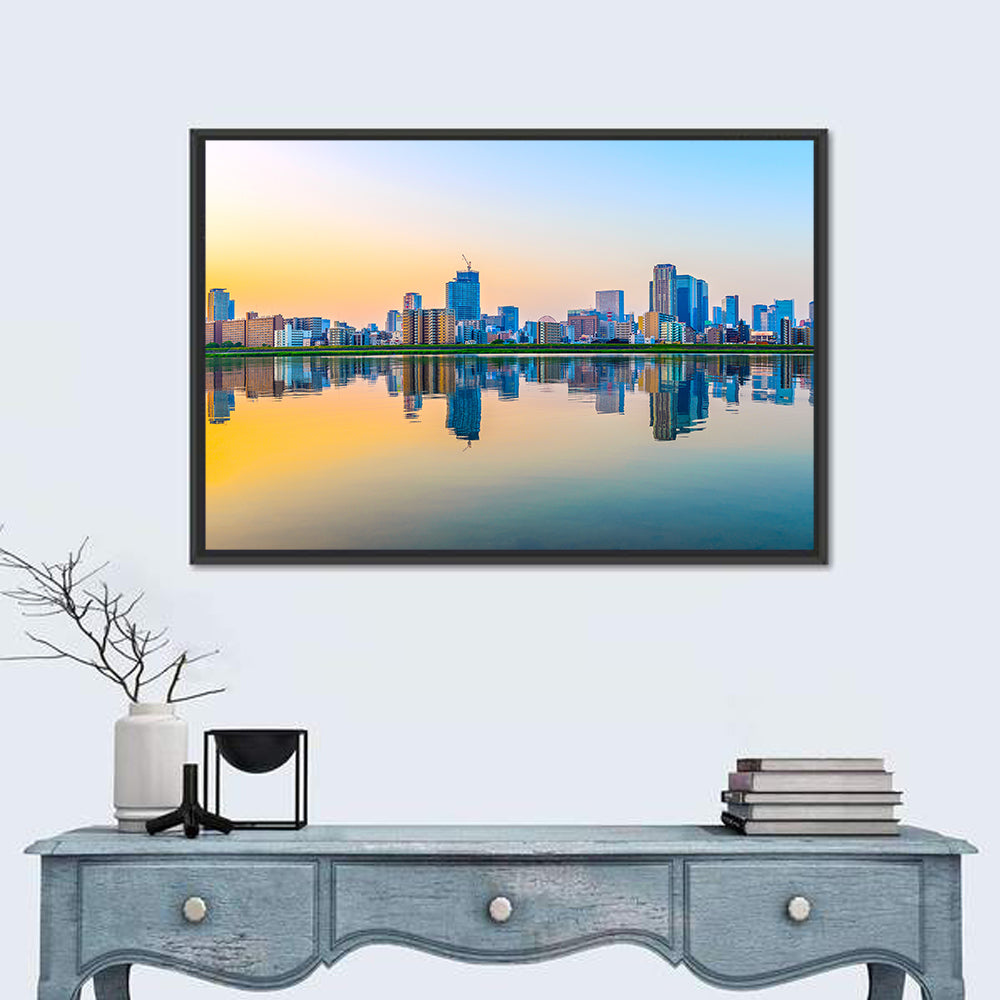 Osaka Skyline at Golden Hour Wall Art in a room, landscape