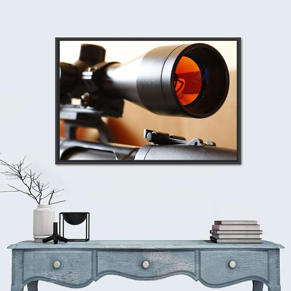 Sniper Scope Close Up Wall Art in a room, landscape