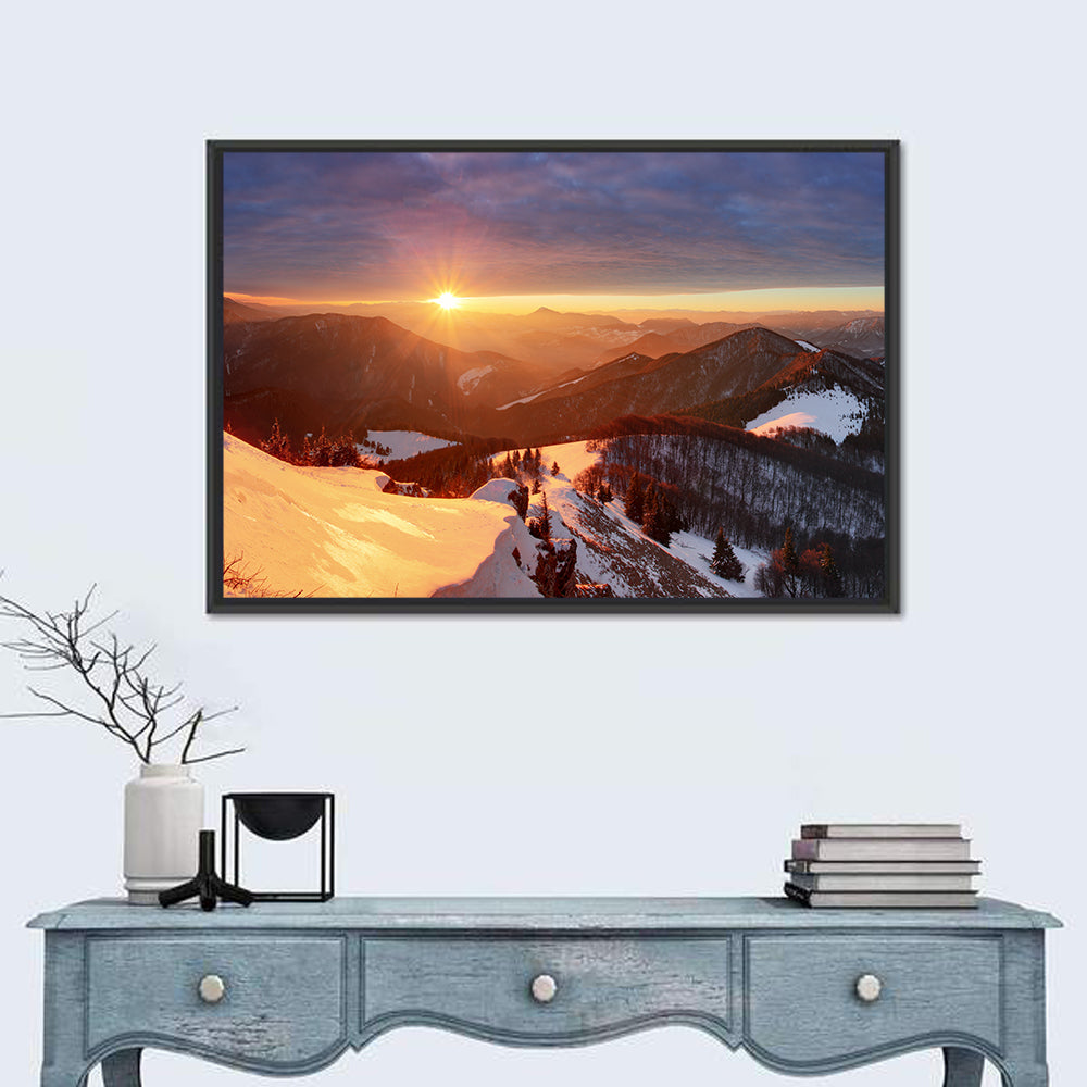 Slovakia Winter Mountain Sunset Wall Art in a room, landscape