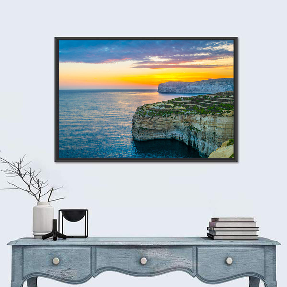 Dwejra Cliffs Sunset, San Lawrenz Wall Art in a room, landscape