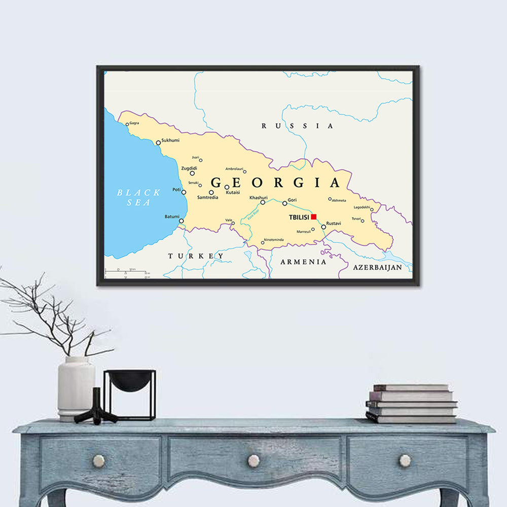 Georgia Political Map with Labeled Cities Wall Art
